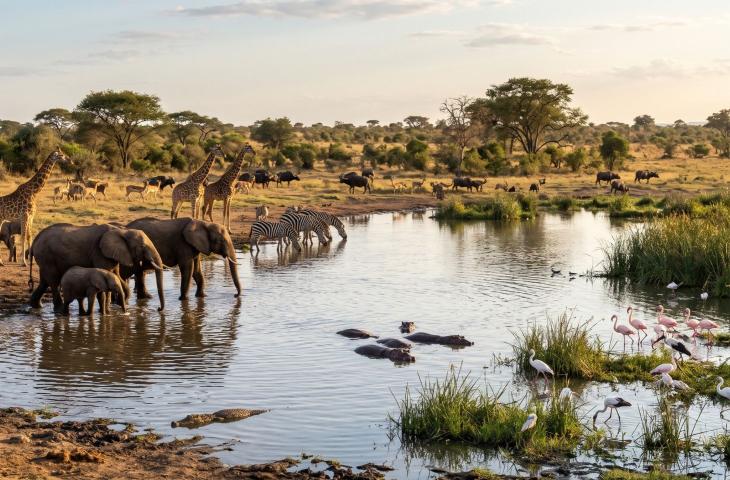 La linfa della savana come laghi e bacini regolano la vita della grande fauna