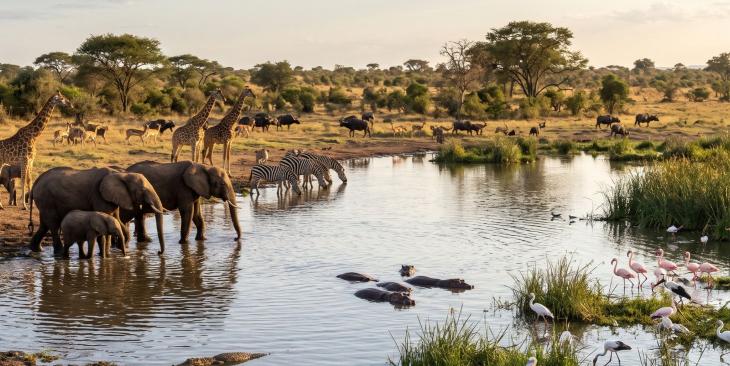 La linfa della savana come laghi e bacini regolano la vita della grande fauna